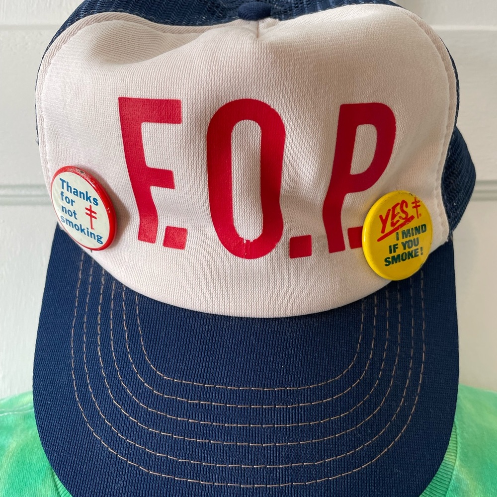 Vintage F.O.P Trucker Hat Mesh SnapBack Cap Thanks for Not Smoking Enamel Pins - Picture 3 of 10